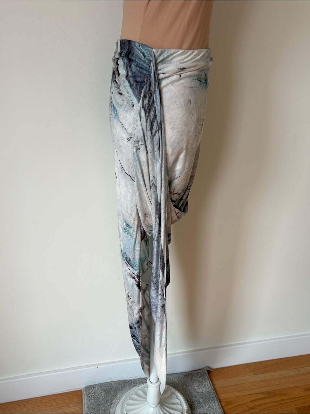 Helmut Lang Tidal Print Asymmetrical Multicolor Maxi Jersey Skirt EUC Size Small - Picture 8 of 12